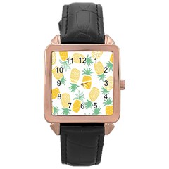 Pineapple Fruite Seamless Pattern Rose Gold Leather Watch  by Mariart