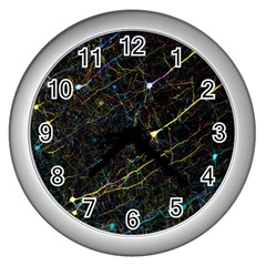 Neurons Light Neon Net Wall Clocks (silver)  by Mariart