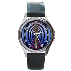 Illustration Robot Wave Rainbow Round Metal Watch