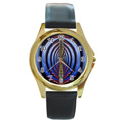 Illustration Robot Wave Rainbow Round Gold Metal Watch