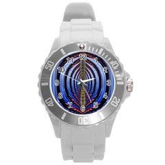 Illustration Robot Wave Rainbow Round Plastic Sport Watch (l) by Mariart