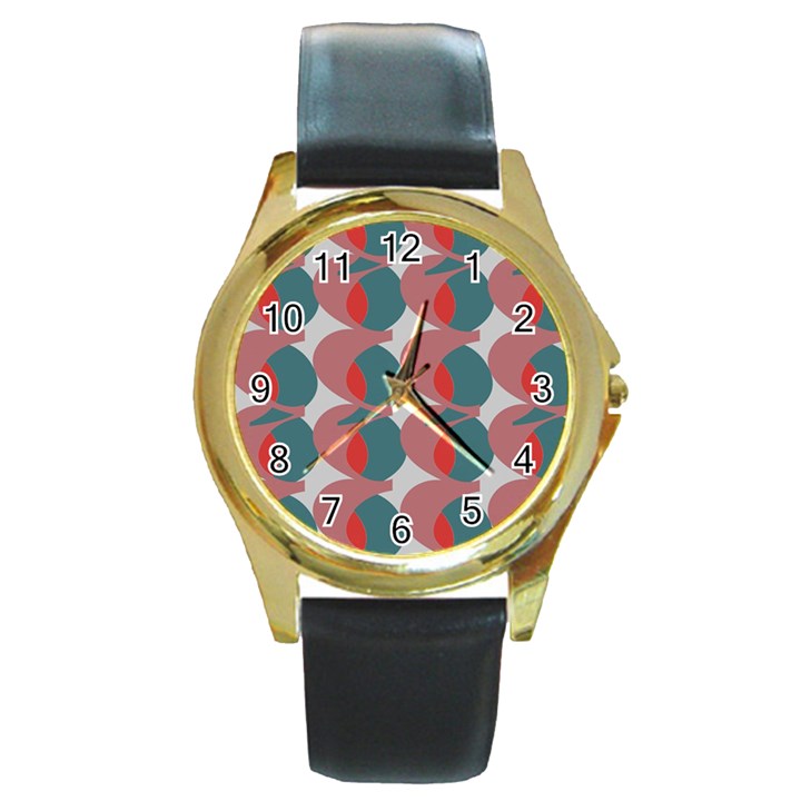 Pink Red Grey Three Art Round Gold Metal Watch