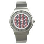 Pink Red Grey Three Art Stainless Steel Watch Front