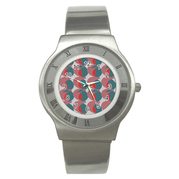 Pink Red Grey Three Art Stainless Steel Watch