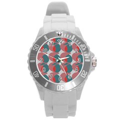 Pink Red Grey Three Art Round Plastic Sport Watch (l) by Mariart