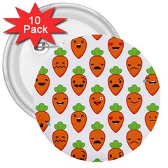 Seamless Background Carrots Emotions Illustration Face Smile Cry Cute Orange 3  Buttons (10 Pack) 