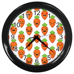 Seamless Background Carrots Emotions Illustration Face Smile Cry Cute Orange Wall Clocks (black)