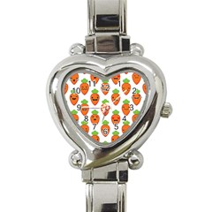 Seamless Background Carrots Emotions Illustration Face Smile Cry Cute Orange Heart Italian Charm Watch by Mariart