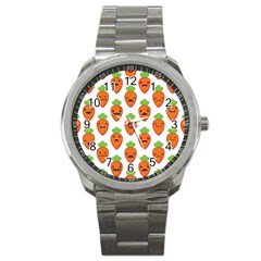 Seamless Background Carrots Emotions Illustration Face Smile Cry Cute Orange Sport Metal Watch by Mariart