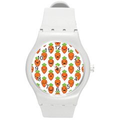 Seamless Background Carrots Emotions Illustration Face Smile Cry Cute Orange Round Plastic Sport Watch (m) by Mariart