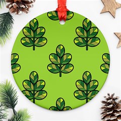 Seamless Background Green Leaves Black Outline Ornament (round)