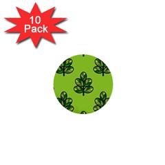 Seamless Background Green Leaves Black Outline 1  Mini Buttons (10 Pack)  by Mariart