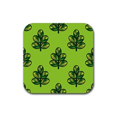 Seamless Background Green Leaves Black Outline Rubber Coaster (square)  by Mariart