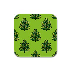 Seamless Background Green Leaves Black Outline Rubber Square Coaster (4 Pack)  by Mariart