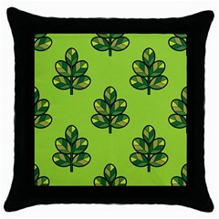 Seamless Background Green Leaves Black Outline Throw Pillow Case (black)