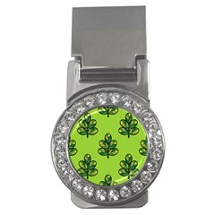 Seamless Background Green Leaves Black Outline Money Clips (cz)  by Mariart