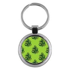 Seamless Background Green Leaves Black Outline Key Chains (round) 