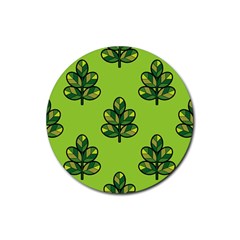 Seamless Background Green Leaves Black Outline Rubber Coaster (round)  by Mariart