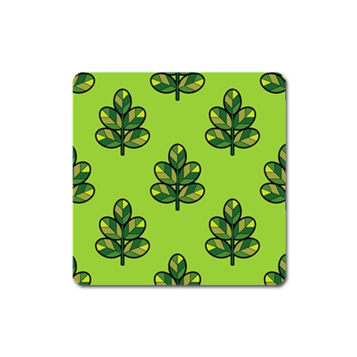 Seamless Background Green Leaves Black Outline Square Magnet