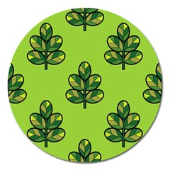 Seamless Background Green Leaves Black Outline Magnet 5  (round) by Mariart