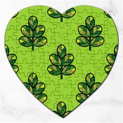 Seamless Background Green Leaves Black Outline Jigsaw Puzzle (heart) by Mariart