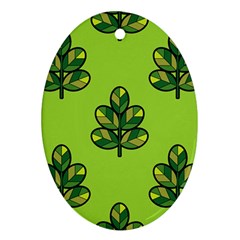 Seamless Background Green Leaves Black Outline Oval Ornament (two Sides)