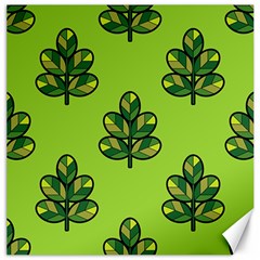 Seamless Background Green Leaves Black Outline Canvas 16  X 16  