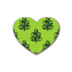 Seamless Background Green Leaves Black Outline Rubber Coaster (heart)  by Mariart