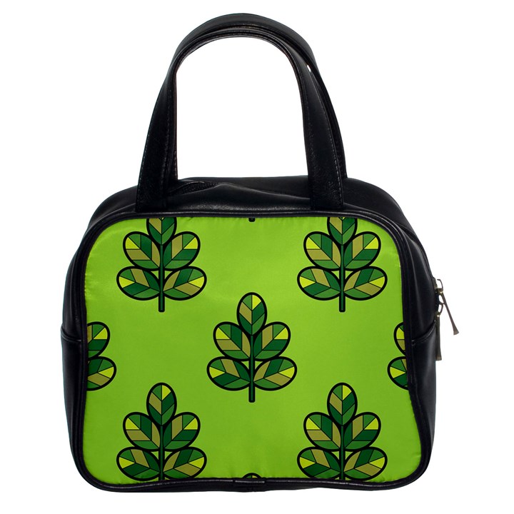 Seamless Background Green Leaves Black Outline Classic Handbags (2 Sides)