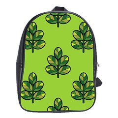 Seamless Background Green Leaves Black Outline School Bag (large)