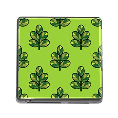 Seamless Background Green Leaves Black Outline Memory Card Reader (square) by Mariart