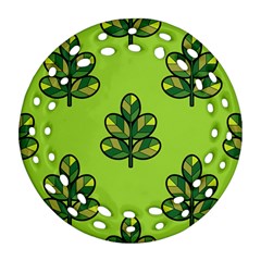 Seamless Background Green Leaves Black Outline Round Filigree Ornament (two Sides) by Mariart