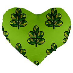 Seamless Background Green Leaves Black Outline Large 19  Premium Heart Shape Cushions