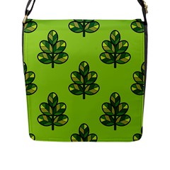 Seamless Background Green Leaves Black Outline Flap Messenger Bag (l) 