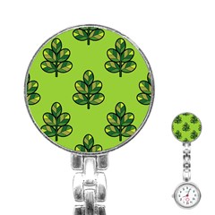 Seamless Background Green Leaves Black Outline Stainless Steel Nurses Watch by Mariart