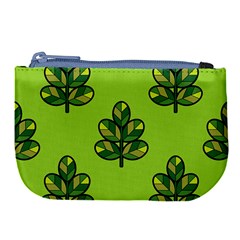 Seamless Background Green Leaves Black Outline Large Coin Purse by Mariart