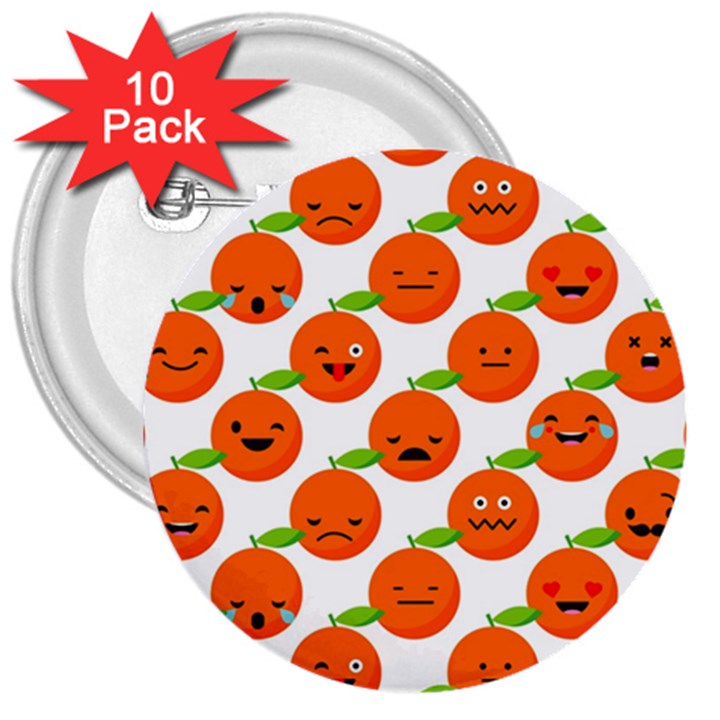 Seamless Background Orange Emotions Illustration Face Smile  Mask Fruits 3  Buttons (10 pack) 