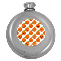 Seamless Background Orange Emotions Illustration Face Smile  Mask Fruits Round Hip Flask (5 Oz) by Mariart