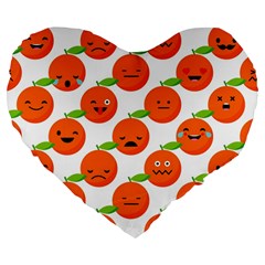 Seamless Background Orange Emotions Illustration Face Smile  Mask Fruits Large 19  Premium Flano Heart Shape Cushions by Mariart