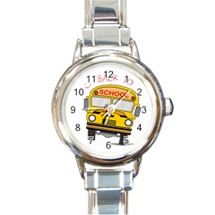 Back To School - School Bus Round Italian Charm Watch by Valentinaart