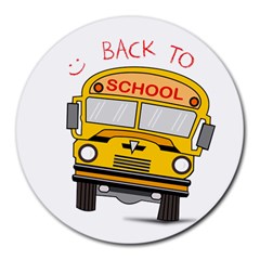 Back To School - School Bus Round Mousepads by Valentinaart