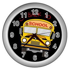 Back To School - School Bus Wall Clocks (silver)  by Valentinaart