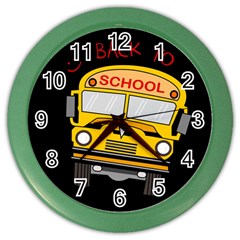 Back To School - School Bus Color Wall Clocks by Valentinaart