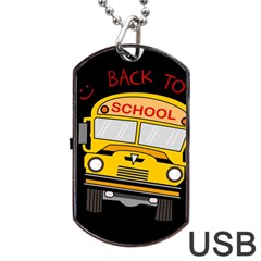 Back To School - School Bus Dog Tag Usb Flash (one Side) by Valentinaart