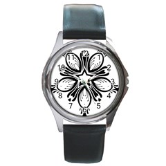 Star Sunflower Flower Floral Black Round Metal Watch