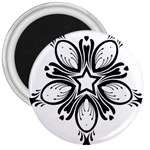 Star Sunflower Flower Floral Black 3  Magnets Front