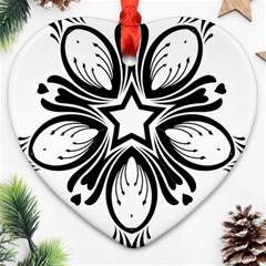 Star Sunflower Flower Floral Black Ornament (heart)