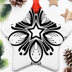 Star Sunflower Flower Floral Black Ornament (star)