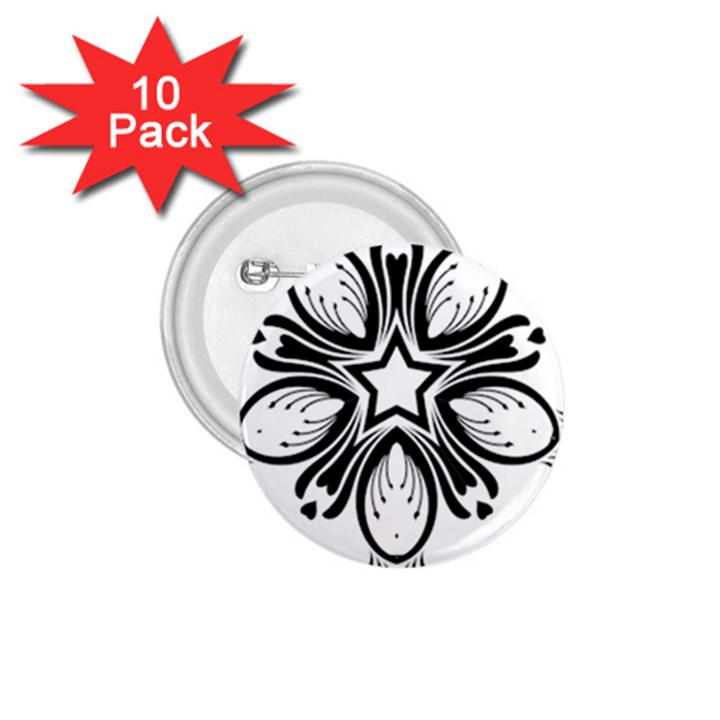 Star Sunflower Flower Floral Black 1.75  Buttons (10 pack)