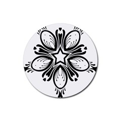 Star Sunflower Flower Floral Black Rubber Coaster (round)  by Mariart